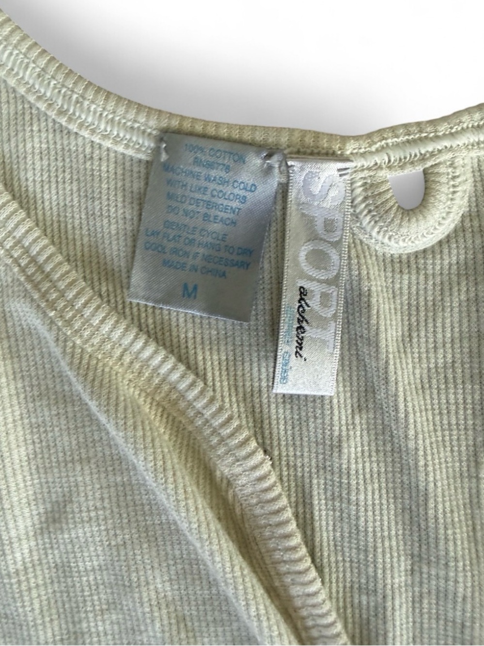Sport Alchemist Cream Ribbed Tank Top Size M Cotton Hook & Eye V-Neck Cami
